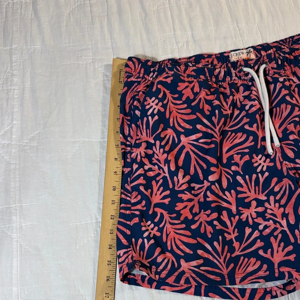 Men’s J. Crew Coral Branch Print Swim Trunks‎ Navy & Pink Size Large